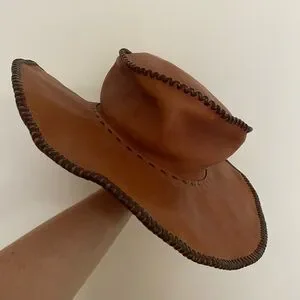 Vintage | Accessories | Vintage Leather Whipstitch Hat Brown 
